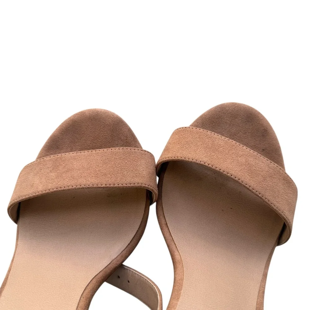 Torrid Women 9WW Camel Brown Faux Suede Two Strap Tapered Heel Sandal Minimalist